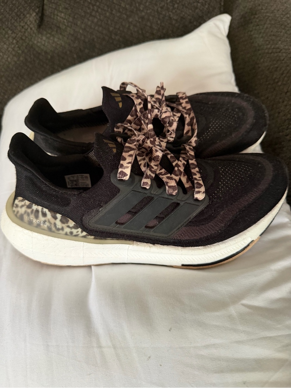 adidas Black Women's Running Shoes with Leopard-Print Accents